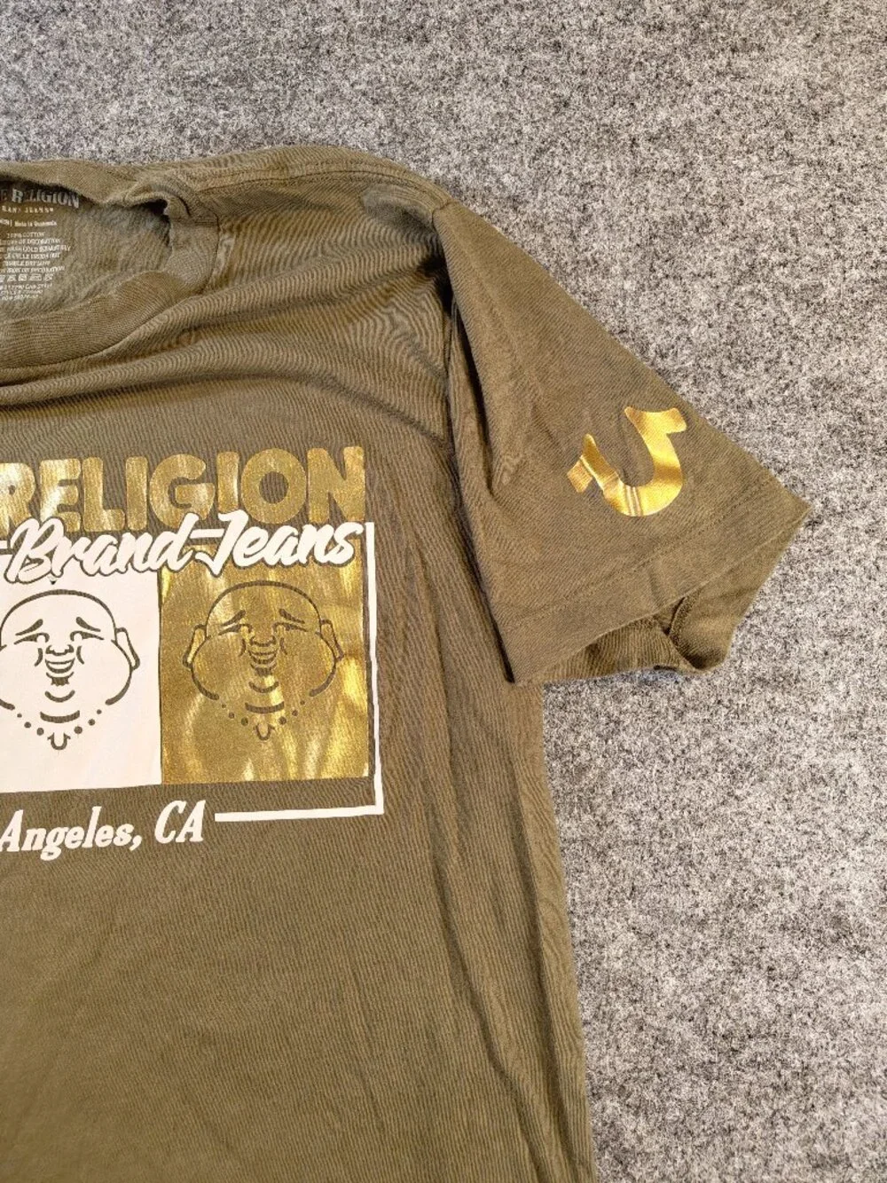 True Religion Metallic Buddha Graphic Tee Olive Green (M)